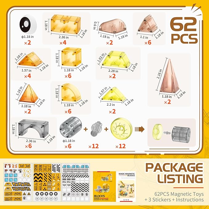 cossy Magnetic Blocks, 3D Magnetic Building Blocks, Multi Shape Magnet Toys with Cars Set, STEM Toys, Educational, Preschool Montessori Sensory for Boys and Girls