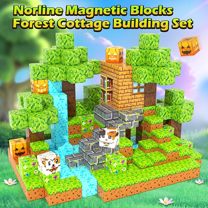 Magnetic Blocks - 100PCS Build Mine Magworld Forest Cottage Set, Kids Building Toys for Boys Girls Age 3-5 4-8 5-7, Construction Craft Sensory Toys Birthday Easter Gifts for 3+ Years Old