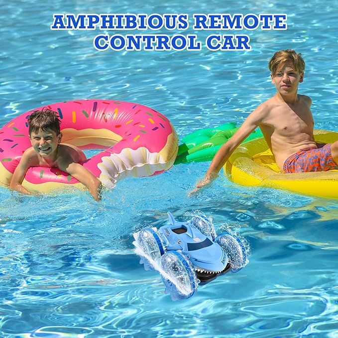Amphibious Waterproof Remote Control Boat RC Car Monster Truck with Lights 4WD Gesture Hand Controlled Water Beach Pool Toys Kids Gifts for Boys Pool Toys Blue