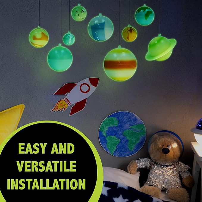 Great Explorations, 3-D Solar System Glow In The Dark Ceiling Hanging Kit 3D Planets and Star Stickers Create the Milky Way Teach Science STEM