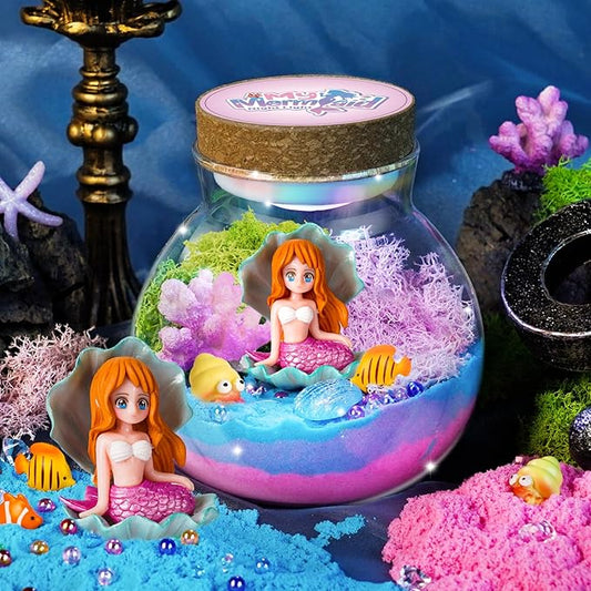 Light-Up Mermaid Terrarium Kit for Girls, DIY Arts & Crafts Gift for Girls Ages 4-6 7 8-12 Year Old, LED Night Light with Remote, Best Mermaid Birthday Decoration Toys Gifts for Kid