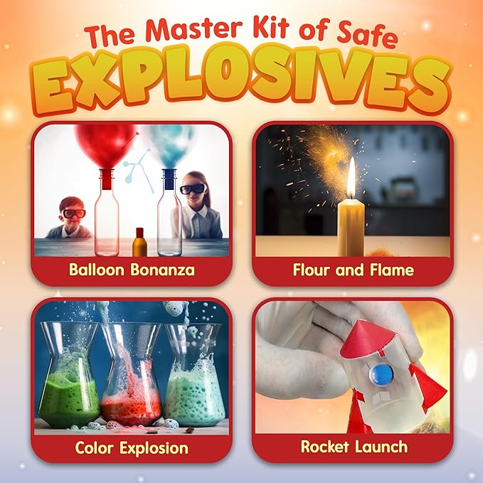 Playz Kaboom! 50+ Explosive Science Experiments Kit for Kids Age 8-12 with 25 Playz Lab Token Experiments - Chemistry Set STEM Learning & Educational Toys & Gifts for Boys, Girls, Teenagers & Kids