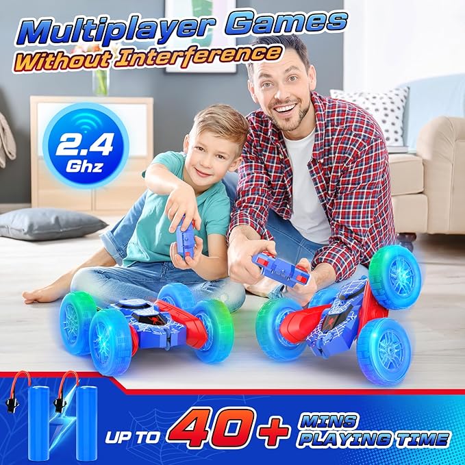 NQD Spider Remote Control Car- Double Sided 360°Rotate RC Stunt Car with Wheel Lights, 4WD Off-Road RC Cars 2.4Ghz Indoor/Outdoor Rechargeable Toy Car for Boys Age 4-7 8-12 Birthday Xmas Gift