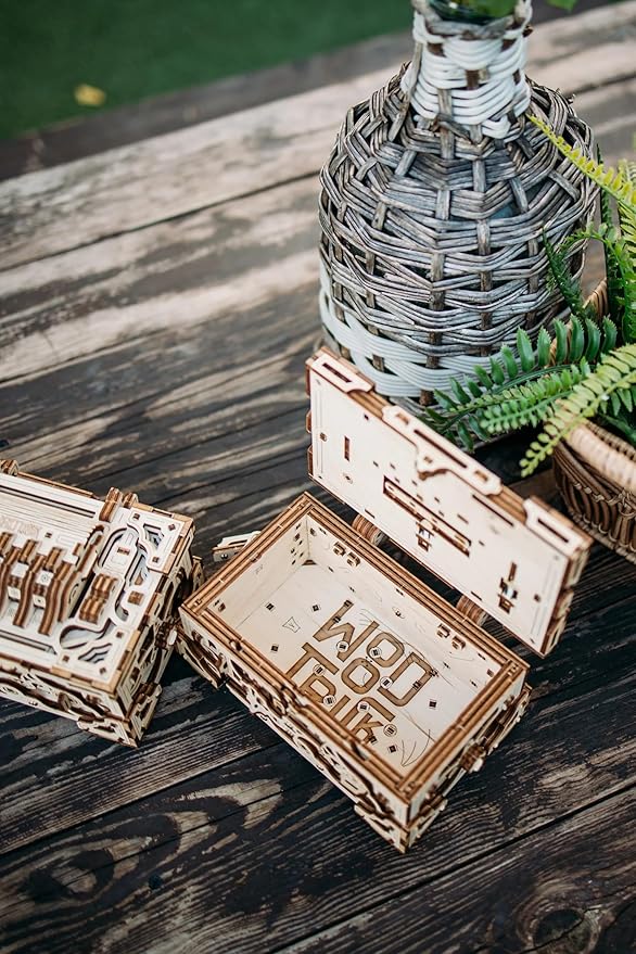 Wood Trick Enigma Chest Lock Puzzle Box Wooden 3D Puzzles for Adults and Kids to Build - Engineering DIY Project Mechanical Model Kits for Adults Wooden Models