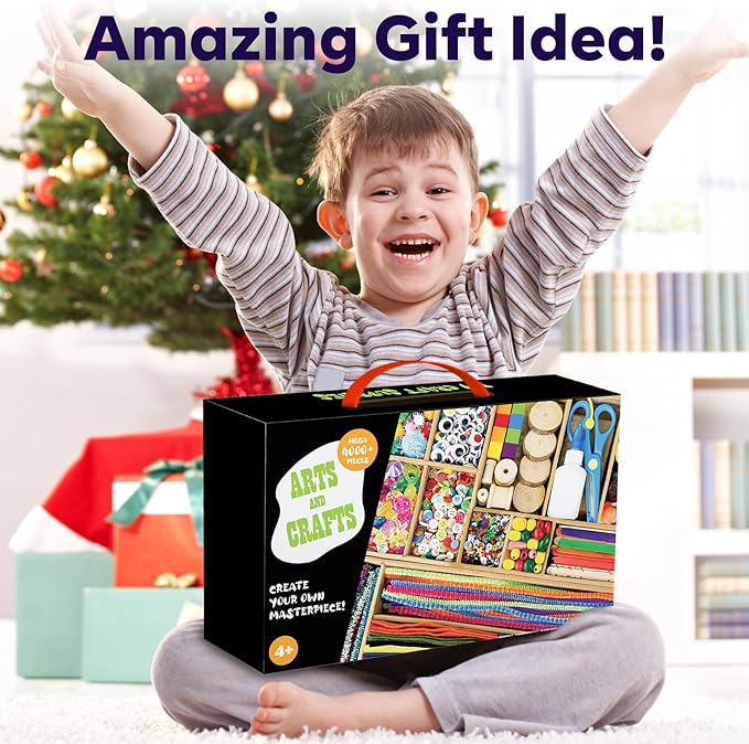 FUNZBO 4000+pcs Arts and Crafts Supplies for Kids -Girl Craft Kit Materials for Kids Age 4 5 6 7 8-12 Birathday Gifts for Girls and Boys Crafts for Girls Ages 8-12 Arts Activities