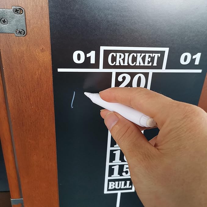 Hathaway Farmington 18-in Bristle Dart Board and Cabinet Set – Includes Self Healing Sisal Board, Rotatable Number Ring, Chalk Scoreboards & Steel-Tip Darts - Complete Dart Accessories - Walnut