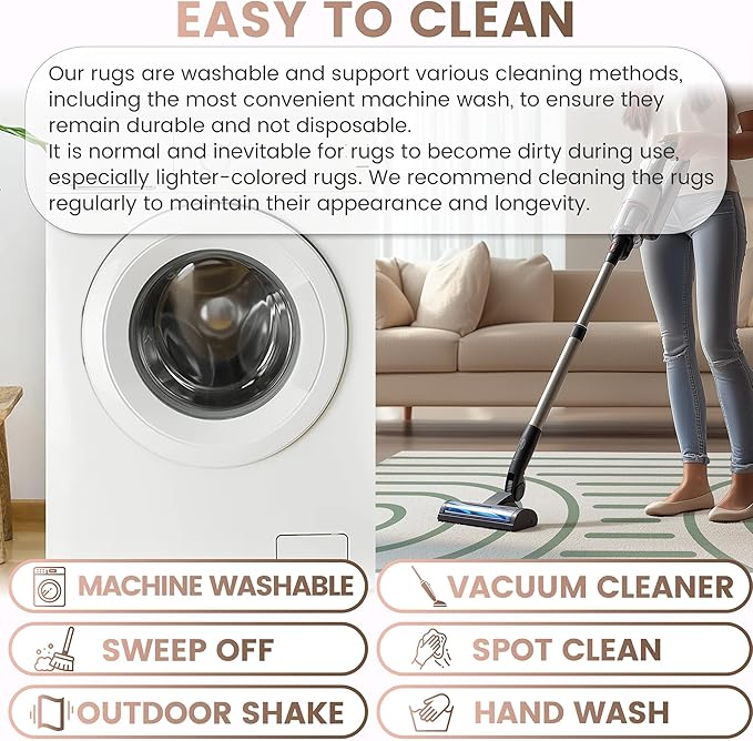 Washable 5x7 Modern Area Rug for Living Room, Sage Green Minimalist Artistic Abstract Large Rug, Ultra Thin Low Pile Lightweight Soft Indoor Carpet with Nonslip Backing for Home Bedroom Kids Play Room