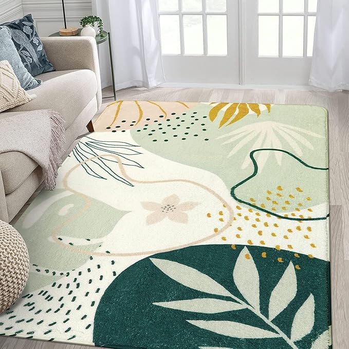Lahome 4x6 Washable Lightweight Non-Slip Boho Botanical Print Rug - For Living Room, Bedroom, Dining Room