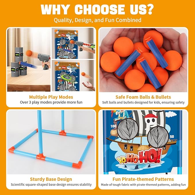 Shooting Games for Kids - 2 Player Air Guns, Shooting Target, 24 Foam Balls, Foam Darts, Oil-Tank Targets, Flying Discs - Shooting Toys Gifts for Boys Kids Adults Age 5 6 7 8 9 10 11 12+