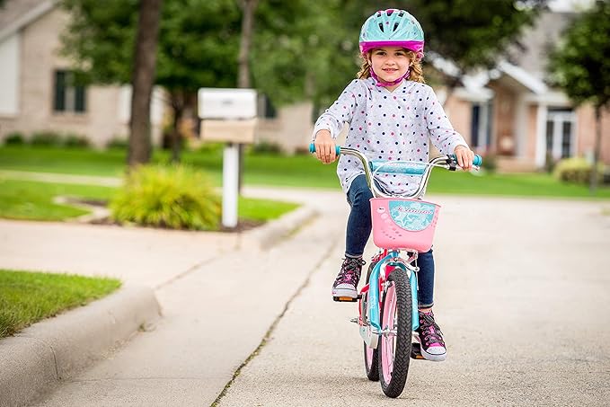 Schwinn Elm BMX Style Toddler and Kids Bike, For Girls and Boys, 16-Inch Wheels, With Saddle Handle, Training Wheels, Chain Guard, and Front Basket, Recommended Height 38-48 Inch, Pink