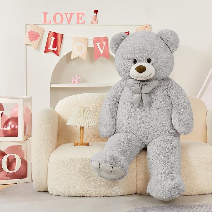 Tezituor Big Teddy Bear 47 Inches, Soft Giant Stuffed Animal Life Size 4 Feet Plush Bear Toy Valentines Christmas Birthday Gift for Girlfriend Kids,Grey