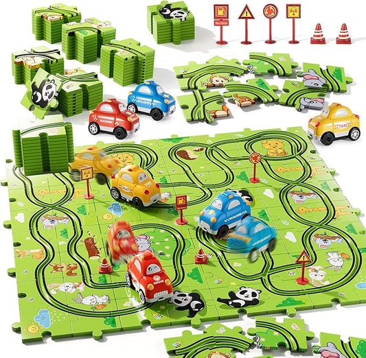 Bennol Toddler Toys Gifts for 2 3 4 5 Year Old Boys, 73 Jigsaw Puzzle Race Track Car Set Toys for Kids Boys Toddlers 1-3 2-4 3-5 4-6, Puzzle Tracks Car Toys Gifts for 2 3 4 5 Year Old Boys Kids