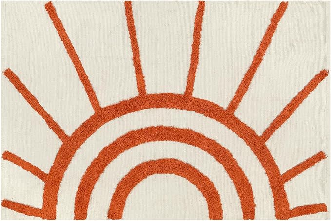 OJIA Boho Washable Rugs 5x8 Rug for Living Room Kids Room,Orange Sun Bedroom Carpet Soft Tufted Modern Farmhouse Cute Bedside Carpet for Dorm/Playroom/Nursery Room