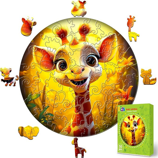 Easter Gifts for Kids Girls Boys, Easter Basket Stuffers, Wooden Jigsaw Puzzles for Kids Ages 4-6, 50 Piece Unique Shape Animal Theme Puzzle - Preschool Learning Educational Toys for Kid 3+ (Giraffe)