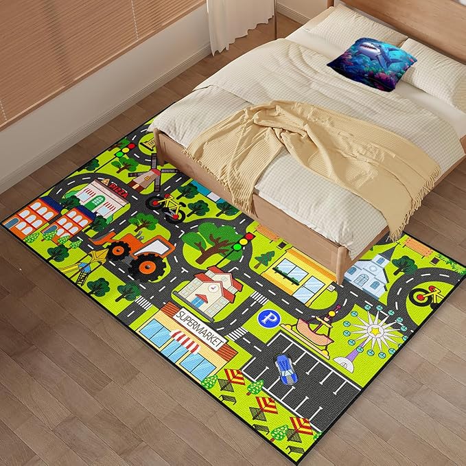 Kids Carpet Playmat Rug - Car Rugs for Kids 3x5 Feet, Educational Play Rug Town Traffic Road Map Rugs City Life Car Mat for Kids Bedroom Classroom Nursery Room