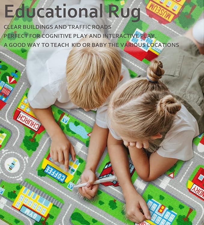 Yincimar Kids Carpet Playmat Car Play Rug City Life Traffic Road Kids Rug 5' x 6'6" Large Children Educational & Game Area Rug for Toddler Boys Bedroom Playroom Classroom