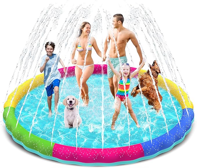 YAUNGEL Splash Pad for Dogs and Kids, 97in Non-Slip Splash Sprinkler Pad 0.58mm Thickened Durable and Foldable Dog Pool Inflatable Summer Outdoor Water Toys, Mix Colors