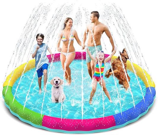 YAUNGEL Splash Pad for Dogs and Kids, 97in Non-Slip Splash Sprinkler Pad 0.58mm Thickened Durable and Foldable Dog Pool Inflatable Summer Outdoor Water Toys, Mix Colors