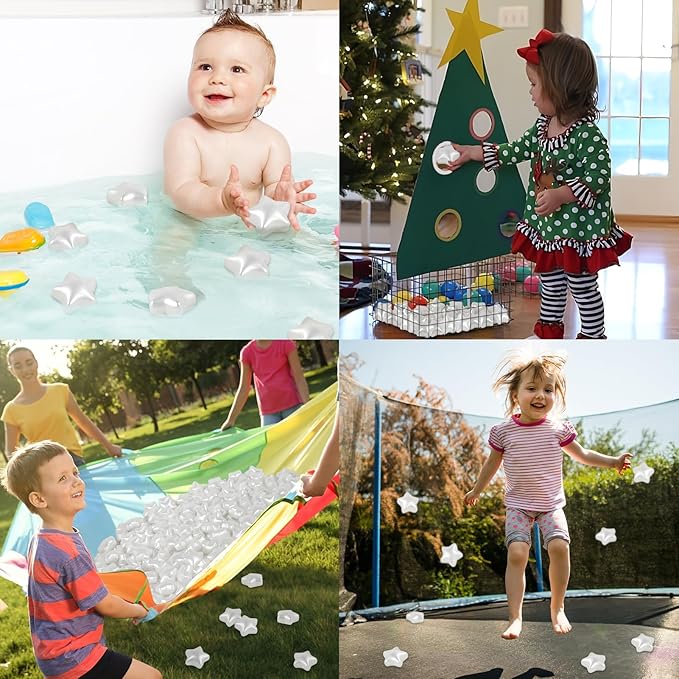 Star Ball Pit Balls 100 Phthalate Free BPA Free Crush Proof 2.16 Inches Star Shape for Plastic Balls for Ball Pit Ideal Gift for Toddlers Babies Kids Pool Water Toys Play Tent, Pearl White