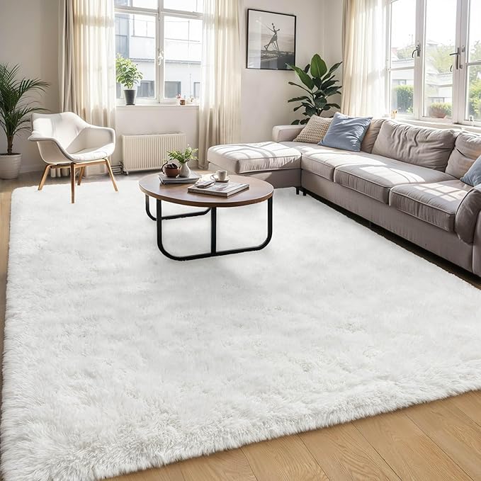 Cream White Fluffy Soft Living Room Bedroom Rug, 4x6 Area Rugs Super Soft Shaggy Carpet for Living Room Classroom Kids Playroom Toddler Nursery Dorm Home Decor, Modern Indoor Non Slip Rug