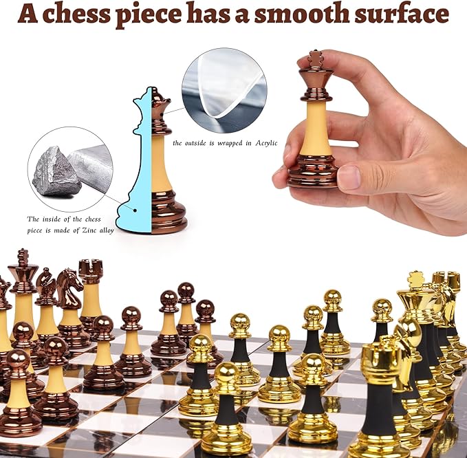 15" Acrylic Chess Sets for Adults Kids with Zinc Alloy + Acrylic Chess Pieces & Portable Folding Wooden Chess Board Travel Tournament Chess Set Strategy Board Game Gift – Chessmen