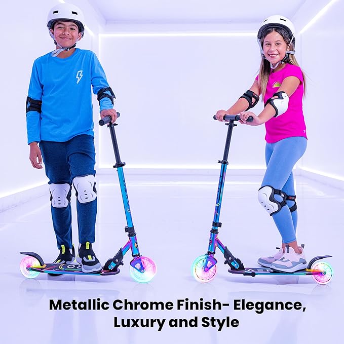 Aero 2 Wheel Kick Scooter for Kids Ages 5-7 or 5-8 or 6-10 or 6-12 with Dynamic Lights, Scooters for Boys and Girls 6 Years and Up with Light up Wheels and Deck