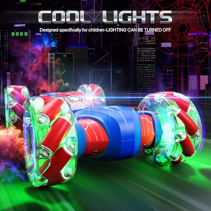 Spider Remote Control Car for Boys, 2.4GHz 4WD Gesture Sensing Rc Stunt Car with Lights Music - Birthday Gifts for Girls,360°Rotate Transform Drift Rc Cars for Boys Age 6-12