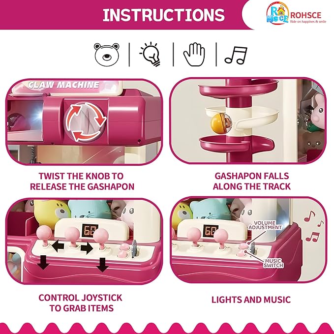 Large Claw Machine for Kids – Pink Dream Vending Machine Toy with Capsule Slide, Plush Toys, Lights & Music, Girls Claw Game Machine with USB & Coins, Birthday Gift for 6 7 9 10 12 Years Old