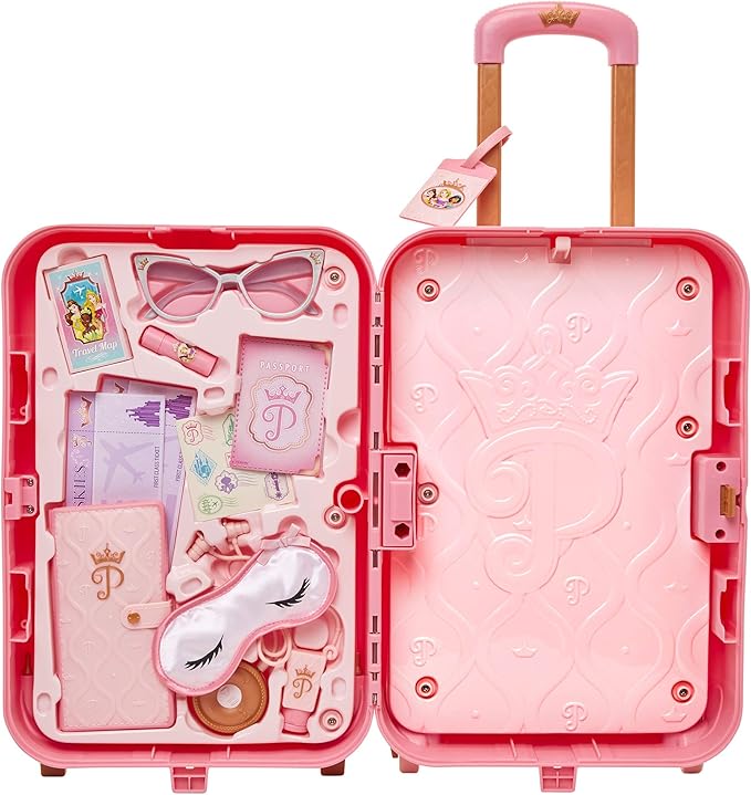 Disney Princess Travel Suitcase Play Set for Girls with Luggage Tag by Style Collection, 17 Pretend Play Accessoriespiece Including Travel Passport! for Ages 3+