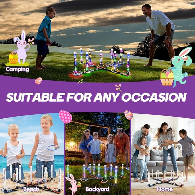 Outdoor Games for Game Night: FunforFun! Upgraded 30-Inch LED Ring Toss Game with 26 Rings Yard Games for Adults Kids Easter Gifts Outdoors Toys for Beach Lawn Games for Party Ideal