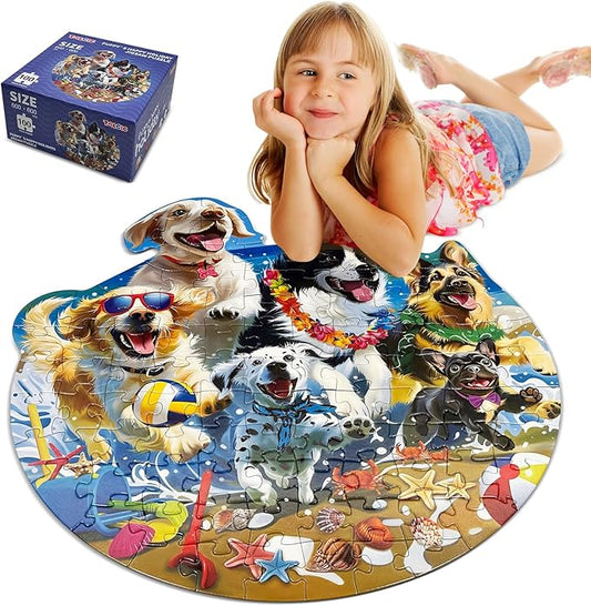 Puzzles for Kids Ages 4-6, 100 Piece Puppies Kids Floor Puzzles with Beach & Marine Animals, Perfect 7 Year Old Boys Girls Gifts, Large Jigsaw Puzzles for Children's Learn and Play