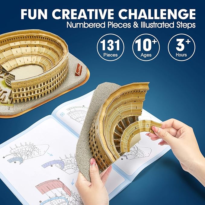 CubicFun 3D Puzzle - Puzzles for Kids Ages 8-10 - National Geographic Italy Rome Colosseum Birthday Toys for Girls & Boys - Art STEM Projects for Kids Ages 8-12 - Classroom Decorations, 131 Pieces
