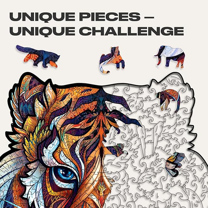 UNIDRAGON Original Wooden Jigsaw Puzzles - Lovely Tiger, 273 Pieces, King Size 11.7"x14.7", Beautiful Gift Package, Unique Shape Best Gift for Adults and Kids