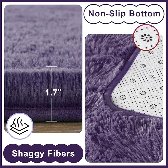 Ompaa Fluffy Area Rugs, Super Soft Shaggy Rug Fuzzy Long Fur Carpets for Bedroom Living Room Decor, 3 x 5 Feet Gray Purple