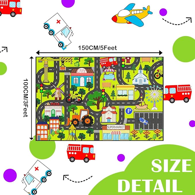 Kids Carpet Playmat Rug - Car Rugs for Kids 3x5 Feet, Educational Play Rug Town Traffic Road Map Rugs City Life Car Mat for Kids Bedroom Classroom Nursery Room