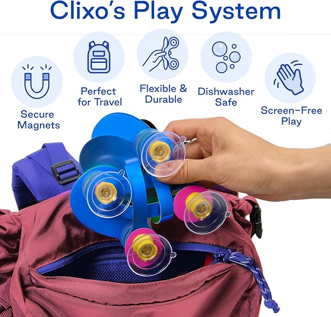 Clixo Window Travel Pack - Fun Magnetic Toy for Kids - 24-Piece Suncatcher Kit with Prisms & Suction Cups for Plane and Car Windows – Portable Rainbow Maker STEM Toy for Creative On the Go Car Playset