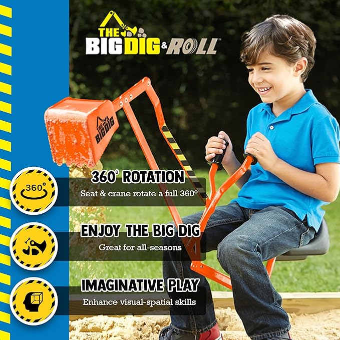 and Roll Special Edition Sandbox Sand Digger Excavator Crane with 360 Degree Rotation Base for Children 3 Years Old and Up, Orange