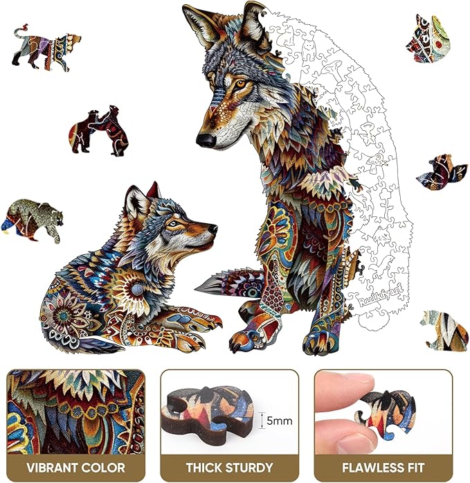 Wolf Family 500 Pieces Wooden Jigsaw Puzzles for Adults with Unique Irregular Shape Fun Challenging Animal Puzzles for Kids and Couples on Birthday,Children’s Day,Christmas 17.5"x18"