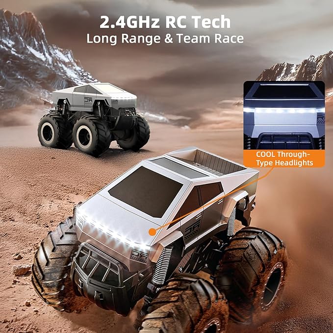 Amphibious Cyber Remote Control Monster Truck for Boys Ages 8-12+, 1:16 Scale 4WD Off-Road Fast RC Car, Waterproof All-Terrain 2.4GHz Stunt Car Pool Toys, Best Birthday Gifts for Kids Ages 8+