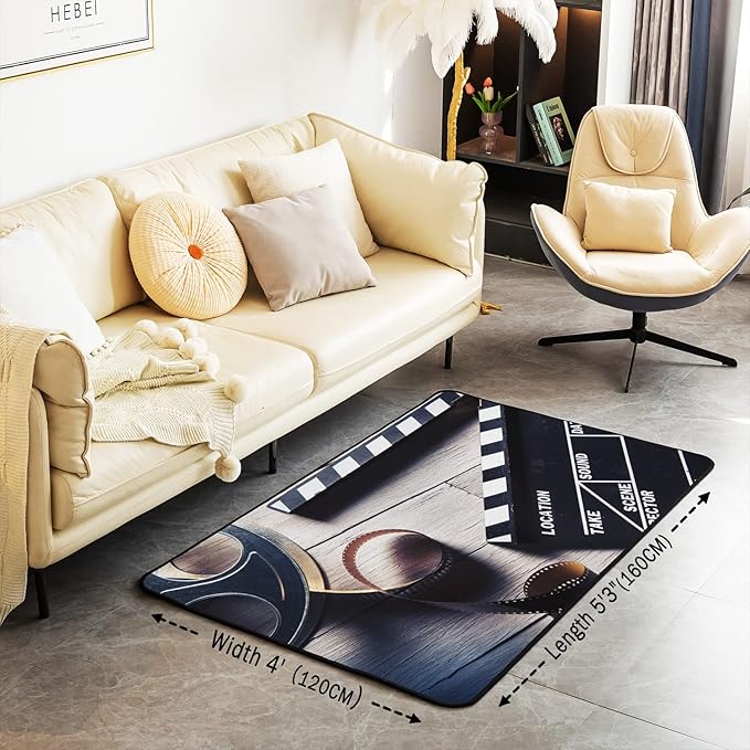Erosebridal Movie Theme Area Rug 4x5, Filmstrip Printed Rug for Kids Child Boys Girls, Vintage Film Carpet for Bedside, Vintage Cinema Scenes Movie Non Slip Decorative Rug