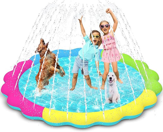 YAUNGEL Splash Pad for Dogs and Kids, 67in Non-Slip Splash Sprinkler Pad 0.58mm Thickened Durable and Foldable Dog Pool Inflatable Summer Outdoor Water Toys, Mix Colors