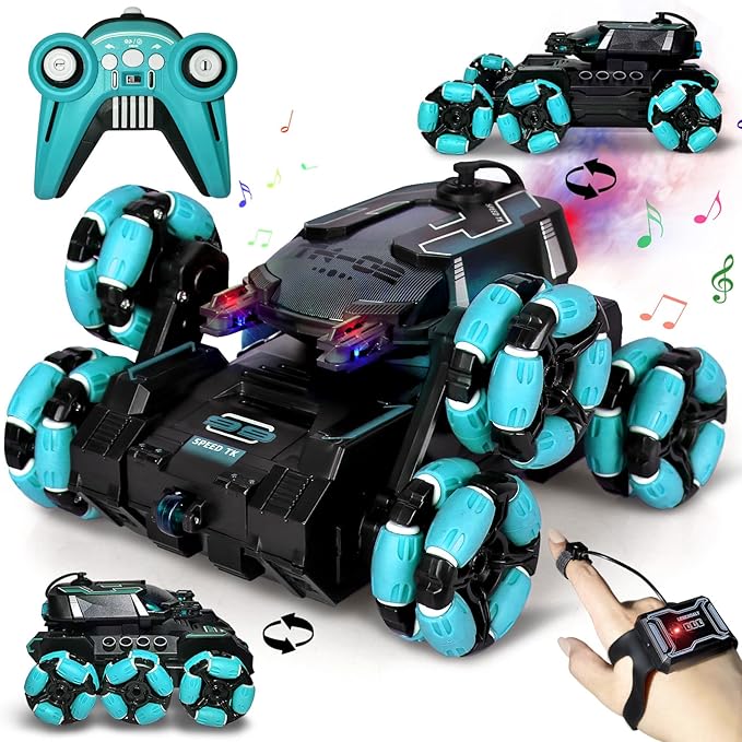 Gesture Sensing Remote Control Car Toys - Drift Hand Controlled RC Stunt Car for Kids, Birthday Gifts for Boys, with Spray Lights Music Double Sided Flip 360° Rotate Off-Road Cars