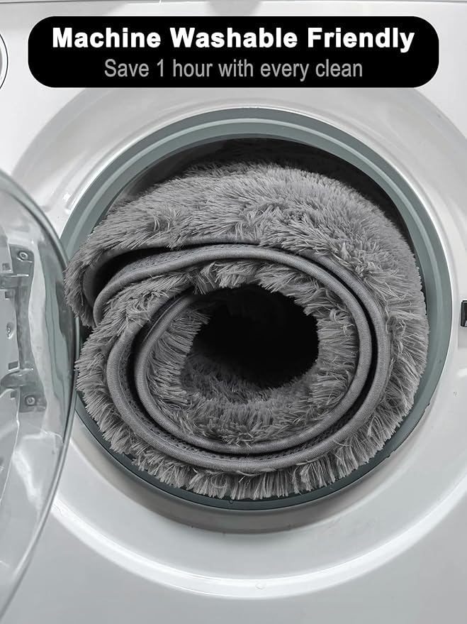 ONASAR Grey Round Area Rugs 5ft, Gray Soft Bedroom Circle Rug Floor Mats for Kids Girls Teen Room, Fluffy Plush Shaggy Carpet for Baby Nursery Living Room Playroom Home Decor Aesthetic