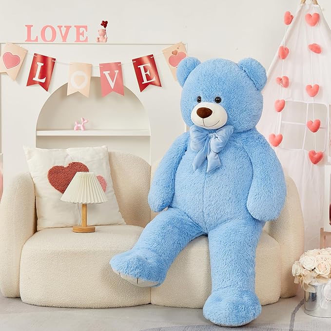 MorisMos Giant Teddy Bear 4 ft Stuffed Animal for Girlfriend,Cuddly Stuffed Big Blue Bear Plush Toy for Valentines,47 inches Big Stuffed Animal Bear Xmas Baby Shower for Boyfriend,Wife,Children