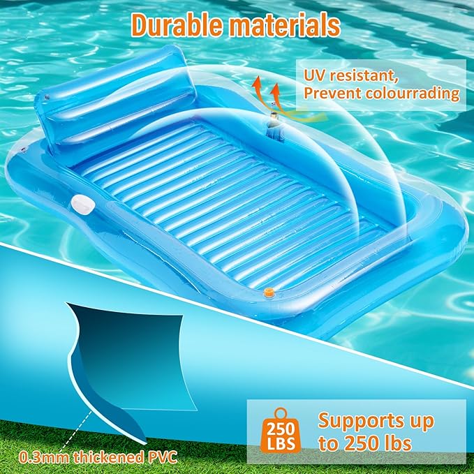 Inflatable Tanning Pool Lounger Float with Sprinkler, 78" x 48" Pool Floats Adult with Pillow, 3 in 1 Blow Up Tanning Bed, Suntan Tub Raft Floatie for Pools, Beach, Backyard Summer Water Party