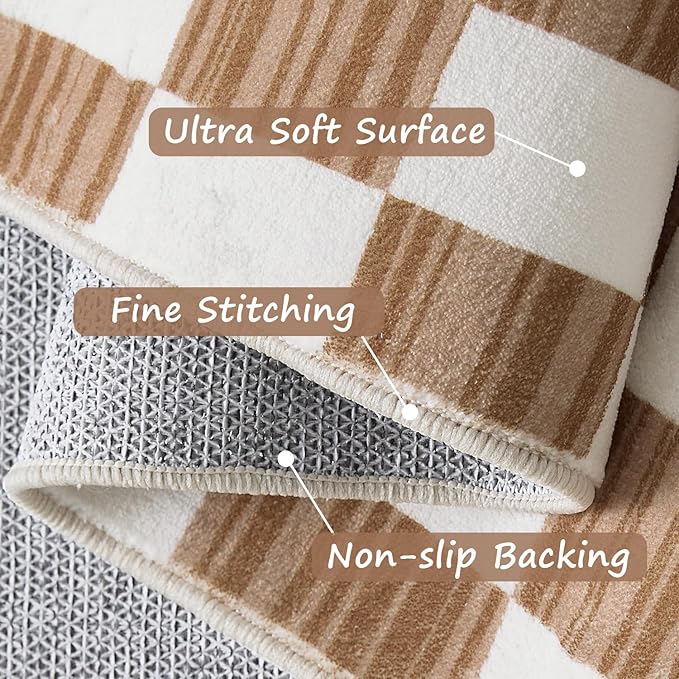 jinchan 3x5 Brown Checkered Area Rugs for Kids Room - Machine Washable Rug Modern Neutral Geometric Lattice Soft Non-Slip Carpet for Nursery Playroom Bedroom Entryway Living Room Home Office