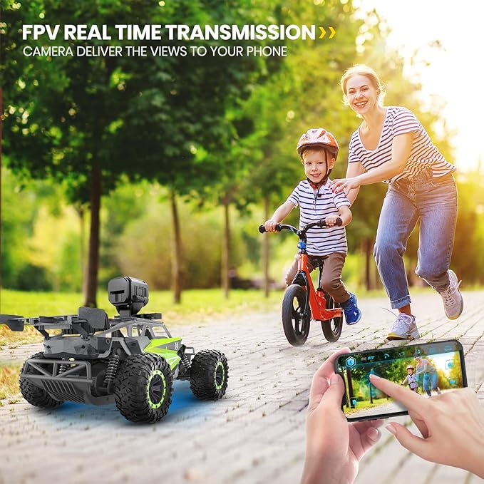DEERC DE65 Remote Control Car with 1080P HD Camera,1:16 Scale RC Cars with LED Chassis Light&Headlights, 2.4Ghz High Speed Monster Truck Toy Vehicle, 2 Batteries for 60 Mins Play, Gift for Kids Boys