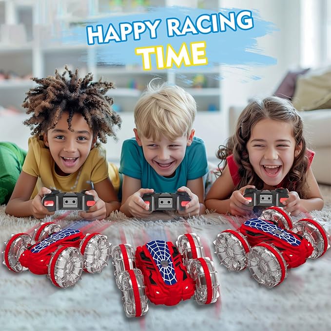 Spider Amphibious Remote Control Car Boat, 4WD Waterproof 2.4 GHz Pool Toys for Ages 6 7 8 9 10 11 12, 360° Gesture Sensing RC Stunt Car with LED Lights, Boys Girls Gifts All Terrain Water Toy