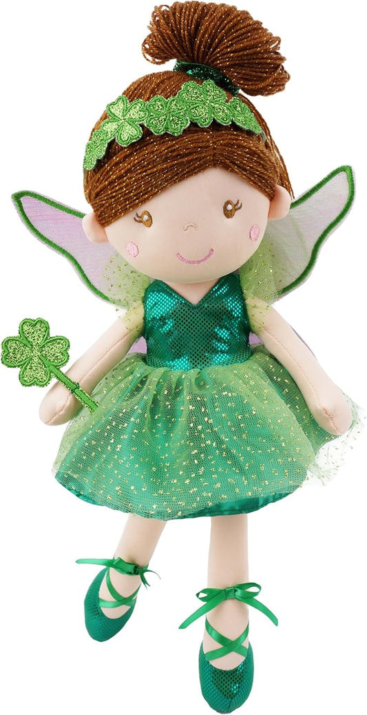 June Garden 16" Enchanted Garden Fairy Penny The Lucky One - Plush Stuffed Soft Doll Girl Gift - Green Outfit and Wings