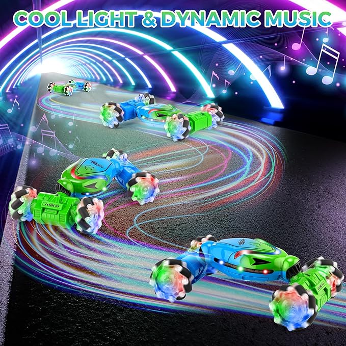 Gesture Sensing RC Stunt Car Toys for Boys 6-12, Cool 4WD Hand Remote Control Cars with Light & Music, 2.4Ghz Transform 360° Rotation Off-Road Drift Car for Kids Age 7 8 9 10 11 yr Boy Gifts